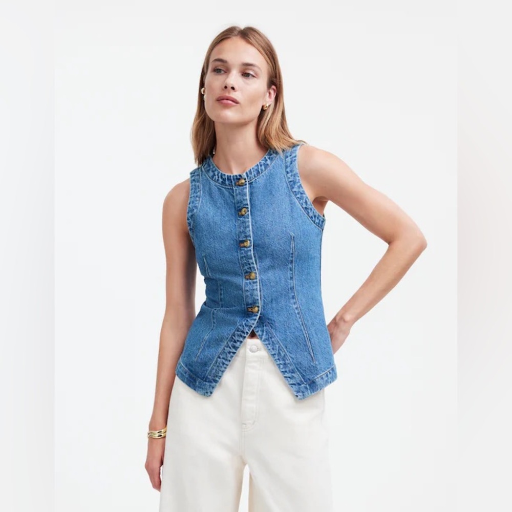 Madewell Denim Crewneck Vest in Java Wash